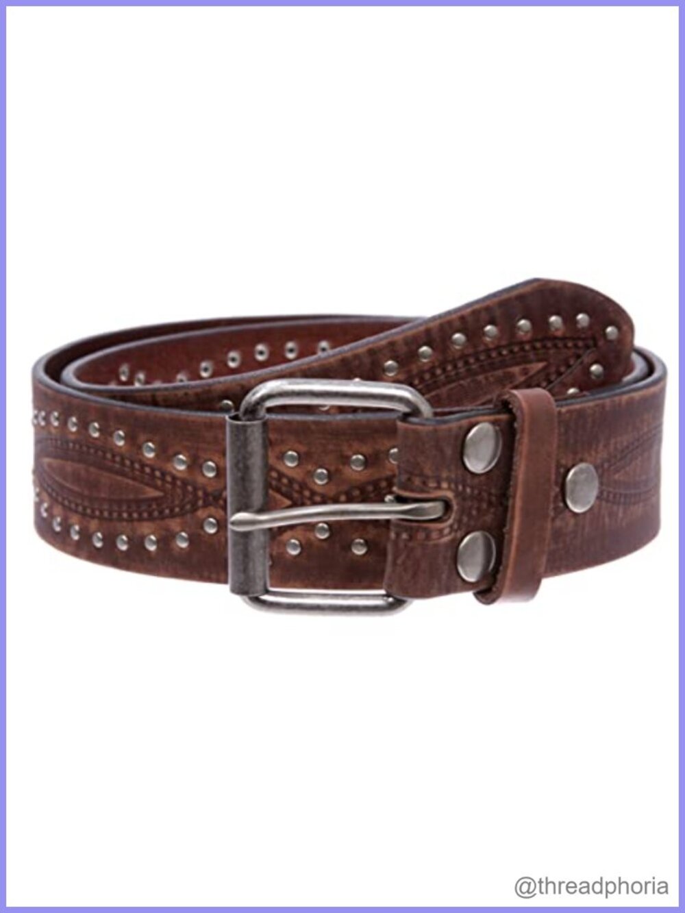 Full Grain Leather Studded Jean Belt Interchangeable Buckle Casual